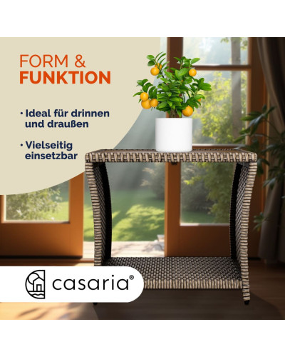 Cream Rattan Side Table with Acacia Wood Top